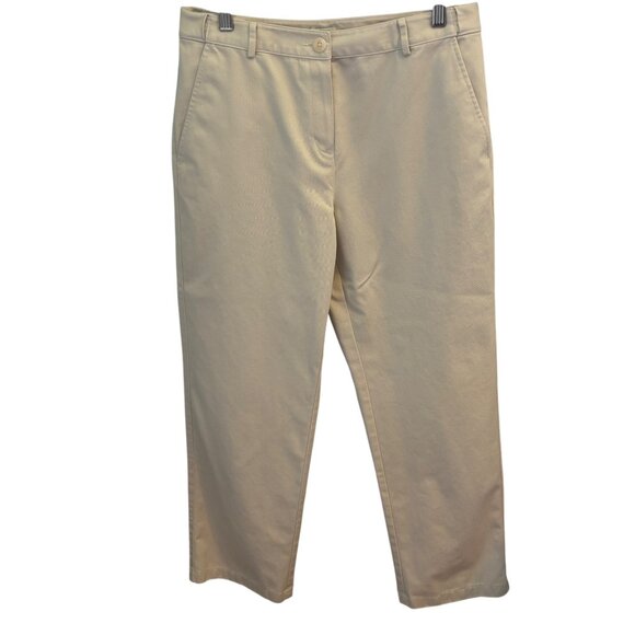 LL Bean Women's Classic Fit Cotton Pants Beige Khaki Sz 8 P Elastic Inserts - Picture 1 of 9